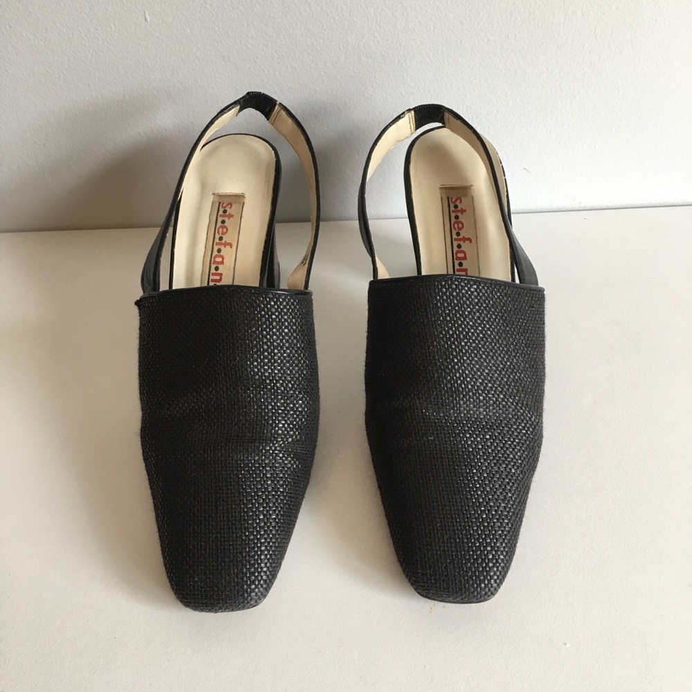 STEFANI Black Leather Slingback Heels Size 8M